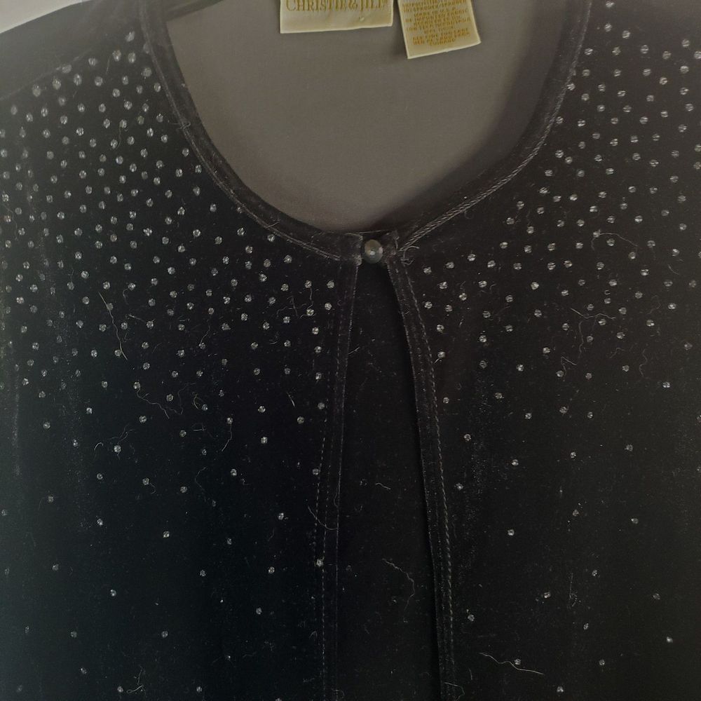 Christie and Jill XL Velvet like knit top attached one button cardigan sequins